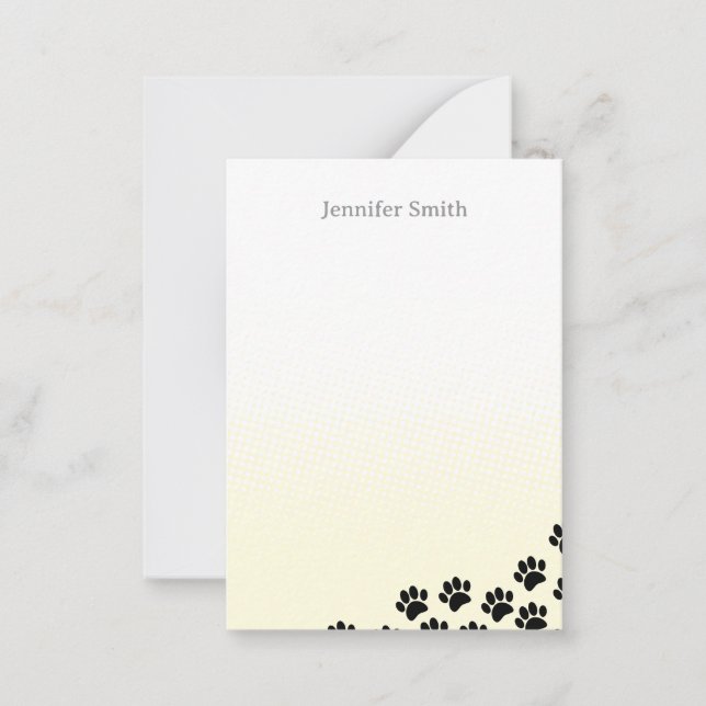 Black Puppy Paw Prints Personalized Stationery  Note Card (Front)