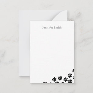 Black Puppy Paw Prints Personalized Stationery Note Card