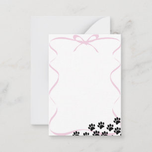 Black Puppy Paw Prints Pink Ribbon Note Card
