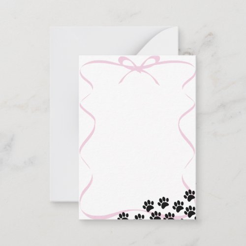 Black Puppy Paw Prints Pink Ribbon  Note Card