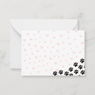 Black Puppy Paw Prints Red Hearts Note Card