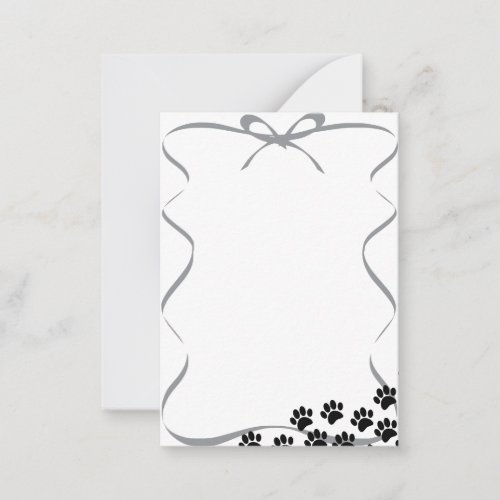 Black Puppy Paw Prints Ribbon  Note Card
