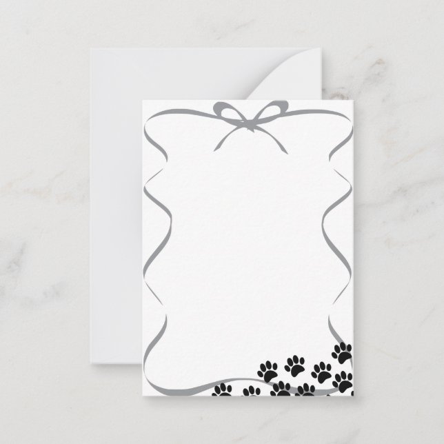 Black Puppy Paw Prints Ribbon  Note Card (Front)