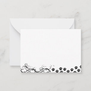 Black Puppy Paw Prints Scrollwork Blank Note Card