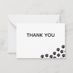 Black Puppy Paw Prints Thank You Note Card