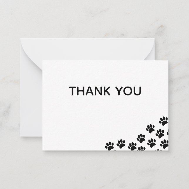Black Puppy Paw Prints Thank You Note Card (Front)