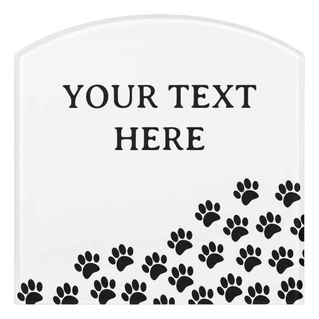 Black Puppy Paw Prints With Custom Text Door Sign (Contour Front)