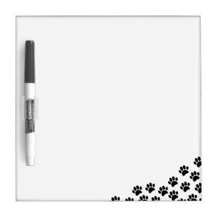 Black Puppy Paw Prints With Custom Text Dry Erase Board