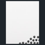 Black Puppy Paw Prints With Custom Text Letterhead<br><div class="desc">Cartoon style black dog paw print letterheads.
Good for parties related to dogs and for businesses like pet shops.</div>