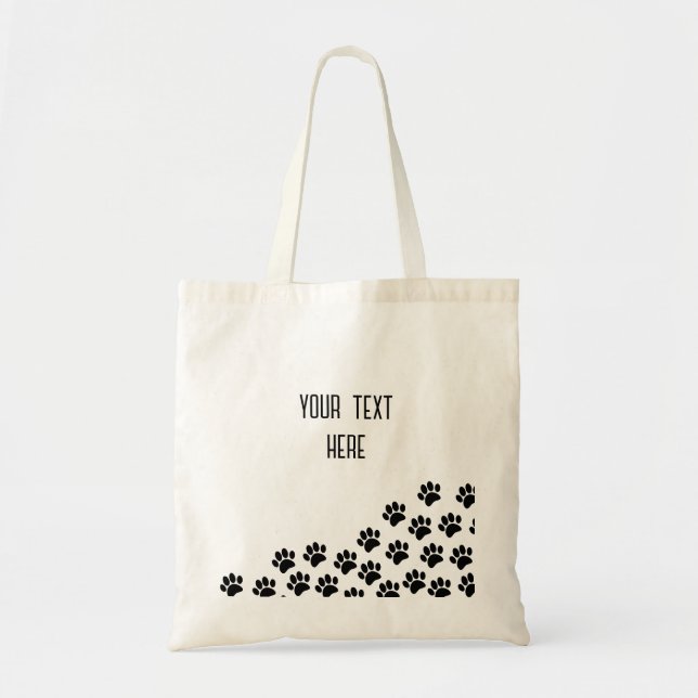 Black Puppy Paw Prints With Custom Text Tote Bag (Front)