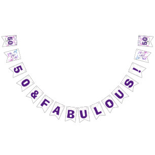 Black Purple   50th Birthday Party Bunting Flags