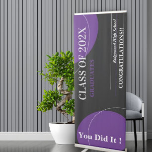 Black Purple Abstract 2025 Class Graduation Retractable Banner