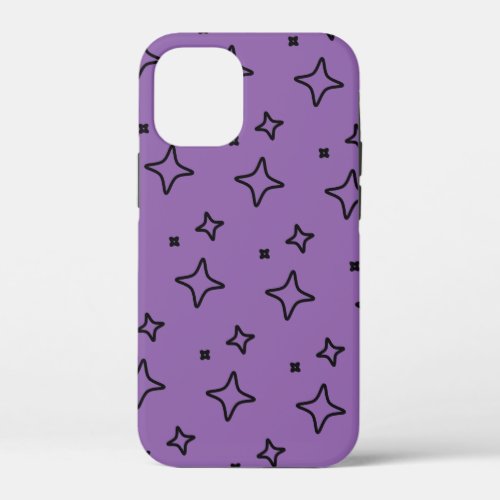 Black Purple Aesthetic Stars Pattern iPhone 12 Mini Case