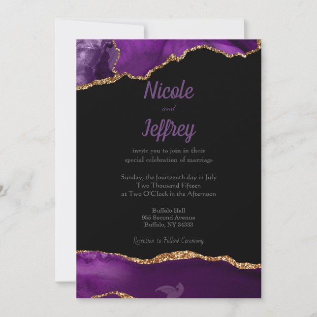 Black & Purple Agate Elegant Wedding Invitation (Front)