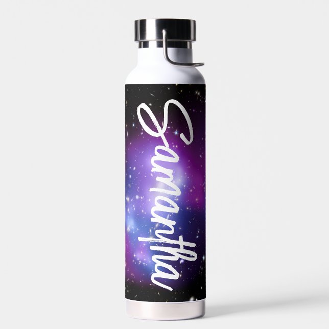 Black Purple and Blue Celestial Photo Personalized Water Bottle (Left)