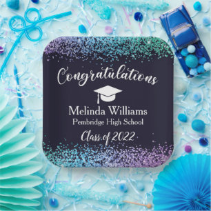 Black Purple and Blue Graduation Paper Plates