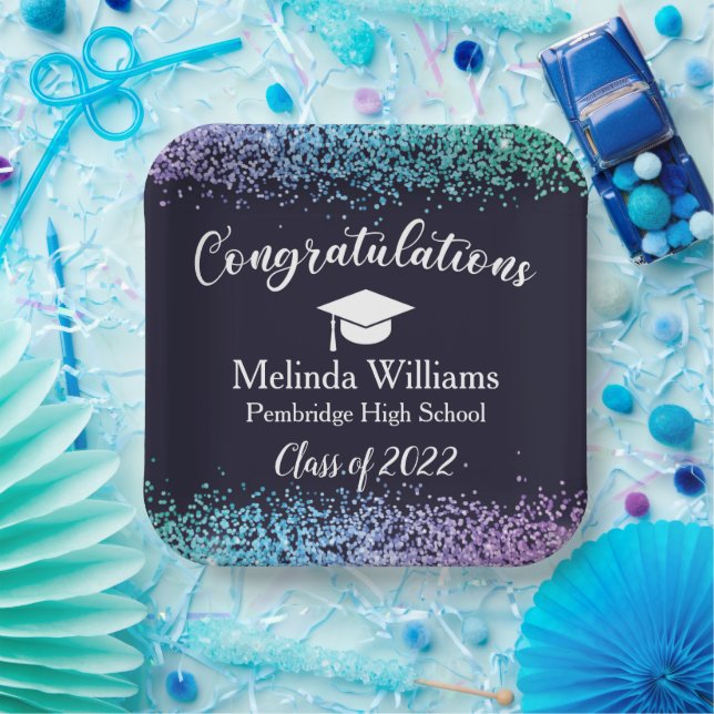 Black Purple and Blue Graduation Paper Plates (Party)