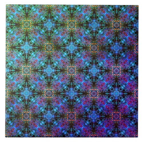 Black Purple and Blue Moroccan Stars Pattern Ceramic Tile