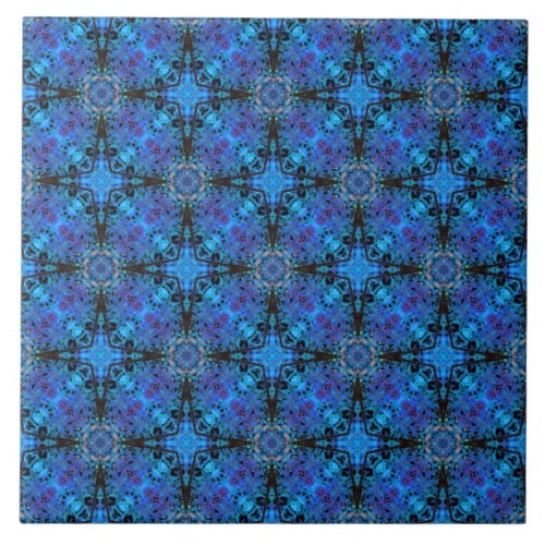 Black Purple and Blue Moroccan Stars Pattern Ceramic Tile
