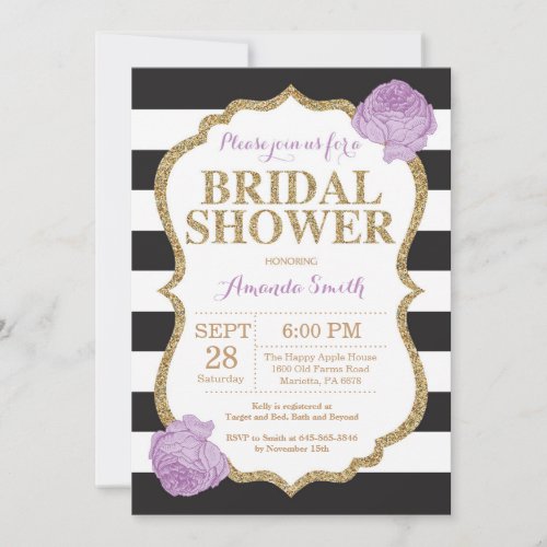 Black Purple and Gold Bridal Shower Invitation