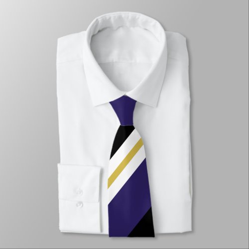 Black Purple and Gold Broad Regimental Stripe Neck Tie