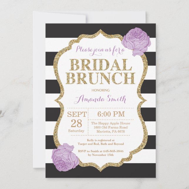 Black Purple and Gold Brunch Shower Invitation (Front)