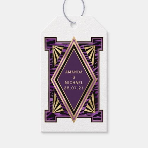 Black Purple and Gold Faux Foil Art Deco Gift Tags