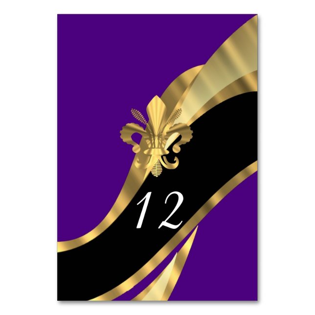 Black purple and gold fleur de lys table number (Front)