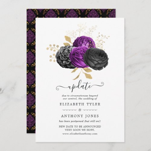 Black Purple and Gold Floral Gothic Wedding Update Invitation