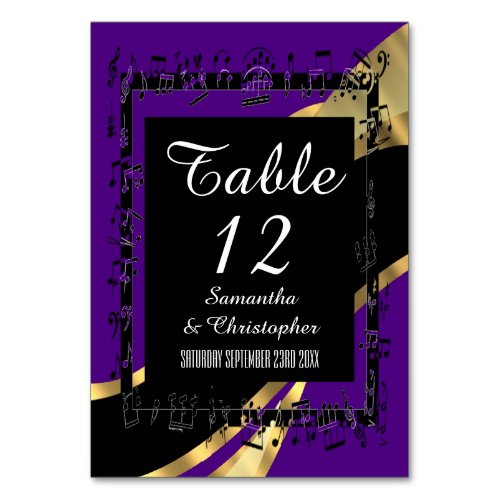 Black purple and gold personalized table number