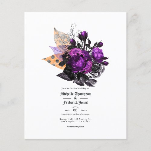 Black Purple and Orange Shabby Floral Wedding Flyer