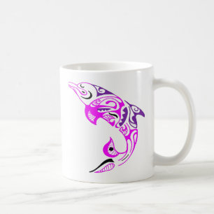Black Purple and Pink Tribal Dolphin Tattoo Design Coffee Mug
