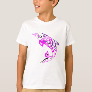 Black Purple and Pink Tribal Dolphin Tattoo Design T-Shirt