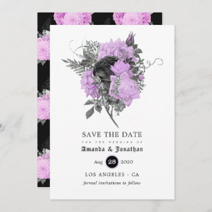 Black Purple and Silver Floral Gothic Wedding Save The Date