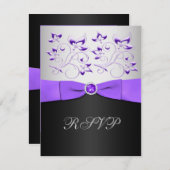 Black, Purple, and Silver Floral RSVP Card (Front/Back)
