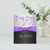 Black, Purple, and Silver Floral RSVP Card (Standing Front)