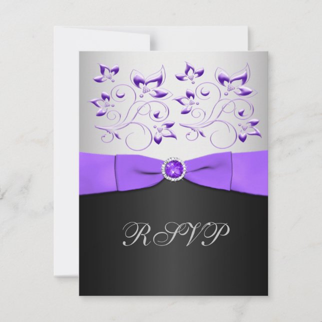 Black, Purple, and Silver Floral RSVP Card (Front)