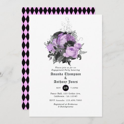 Black Purple and Silver Gothic Engagement Party Invitation