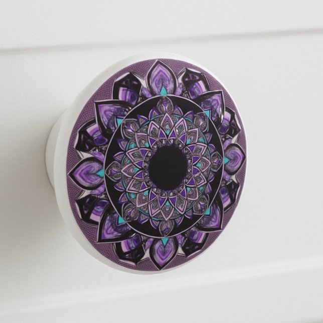 Black, Purple and Teal Mandala Ceramic Knob (Creator Uploaded)