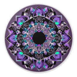 Black, Purple and Teal Mandala Ceramic Knob