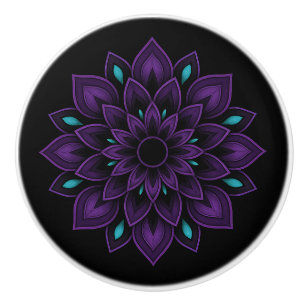 Black, Purple and Teal Mandala Ceramic Knob