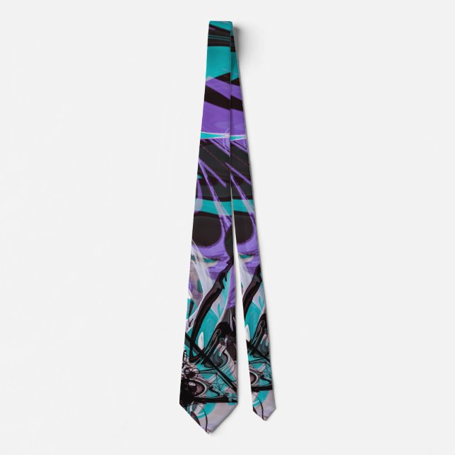 Black Purple and Teal Paint Strokes Neck Tie (Front)