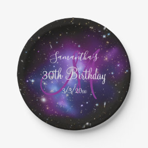 Black Purple and White Galaxy Celestial Birthday Paper Plates