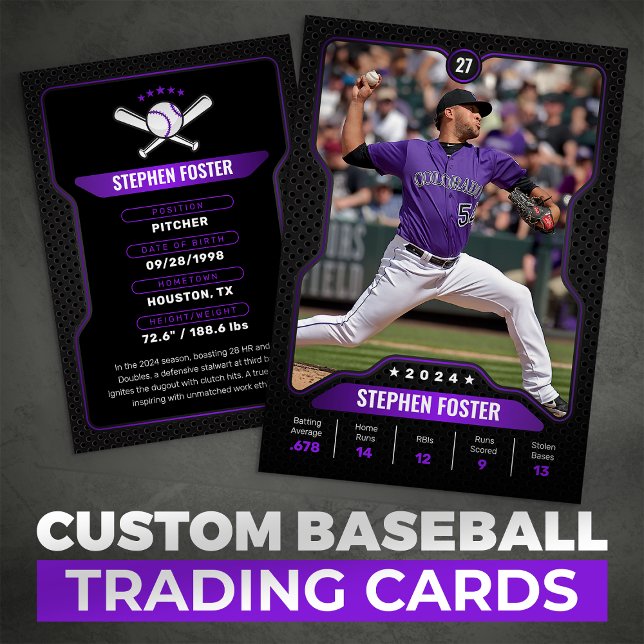 Black & Purple Baseball Trading Card with Stats (Creator Uploaded)