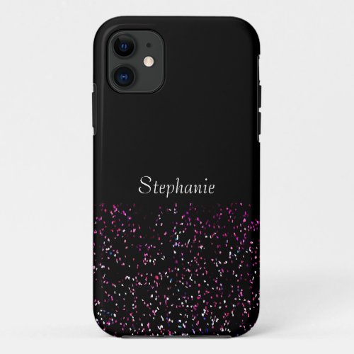 Black Purple Blue Glitter Monogram Name Cool iPhone 11 Case