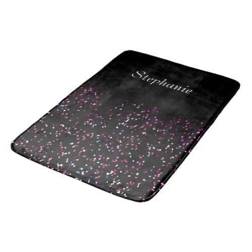 Black Purple Blue Glitter Patterns Name Stylish Bath Mat