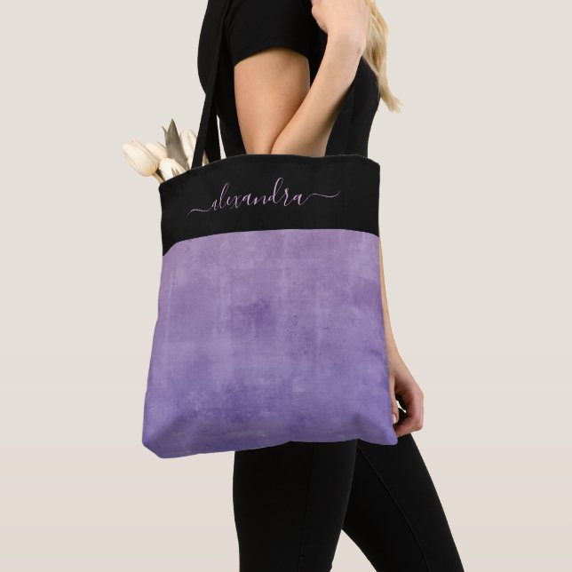 Black Purple Blue rustic elegant personalized Tote Bag (Close Up)