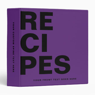 Black Purple Bold Recipes Typography Monogram 3 Ring Binder