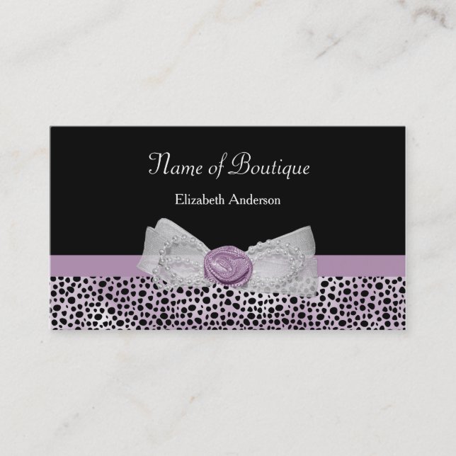 Black Purple Bow Boutique Business Card (Front)