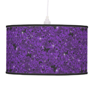 Black & Purple Butterfly Floral Hanging Lamp
